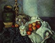Paul Cezanne stilleben med krukor och frukt painting